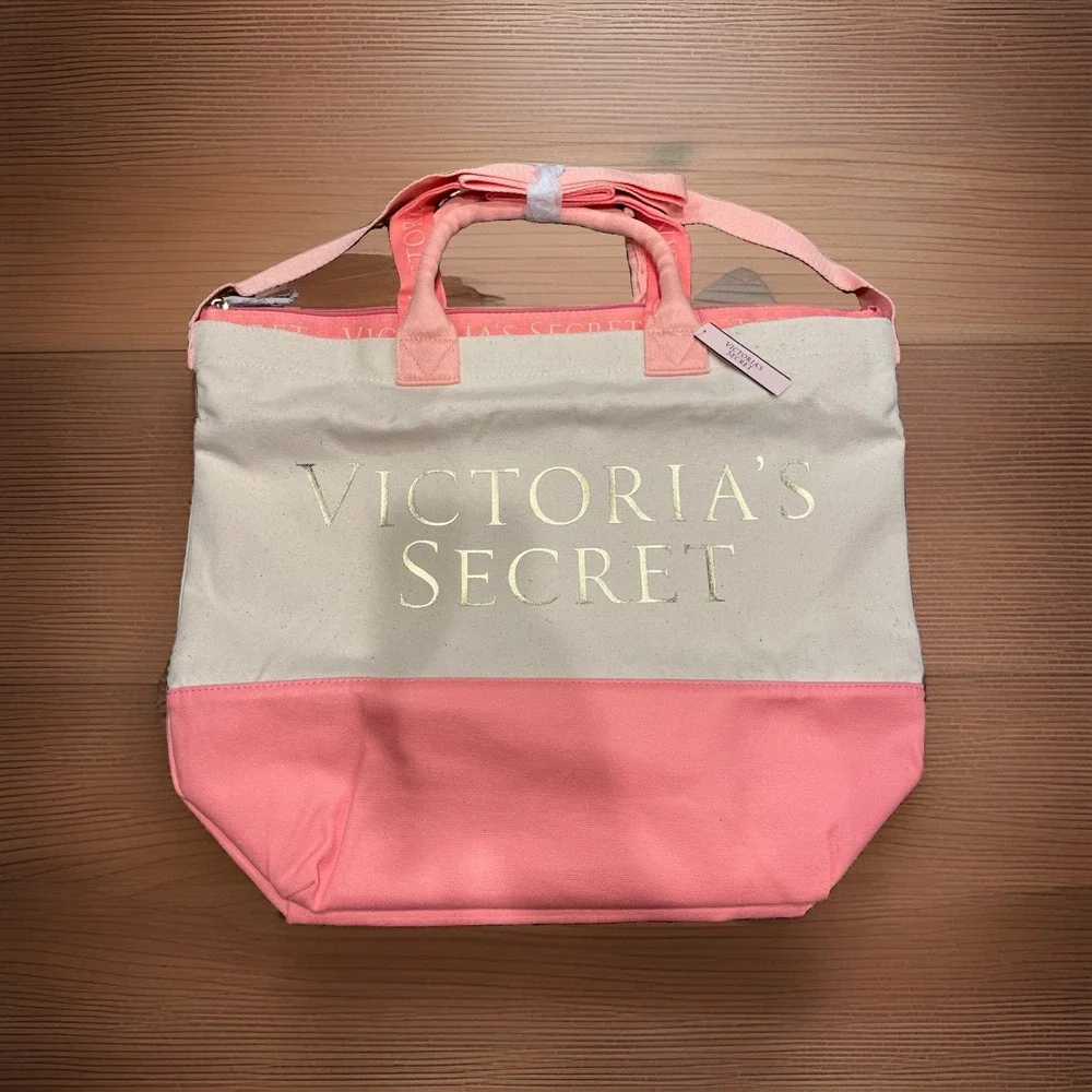 New. Victoria's Secret Iconic Pink/White Striped Insulated Cooler Beach Tote Bag